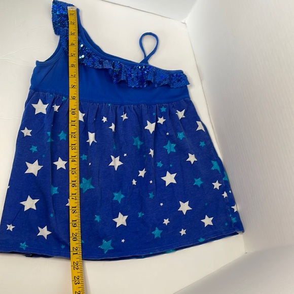 Justice one shoulder, blue & white tank with sequins and stars girls size 14 - Picture 7 of 10